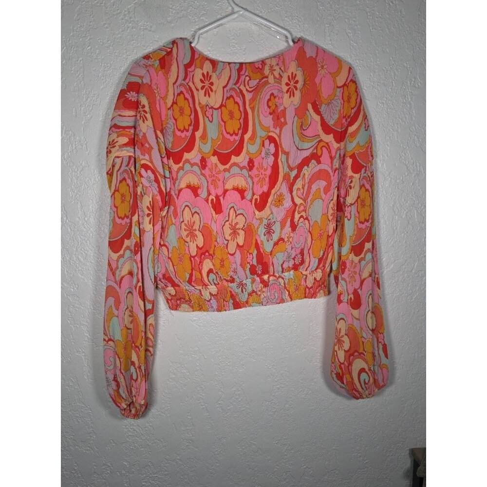 Privy Pleated Surplice Retro Floral Cropped Top Size Large - Picture 6 of 7